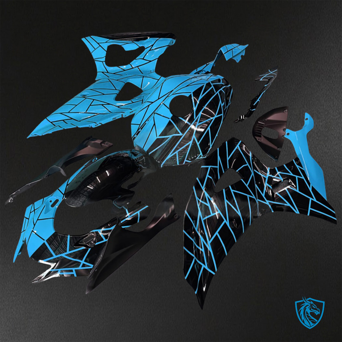 Yamaha R7 (2021-2025) Light Blue & Black Split Pattern - Custom ABS Fairing Kit