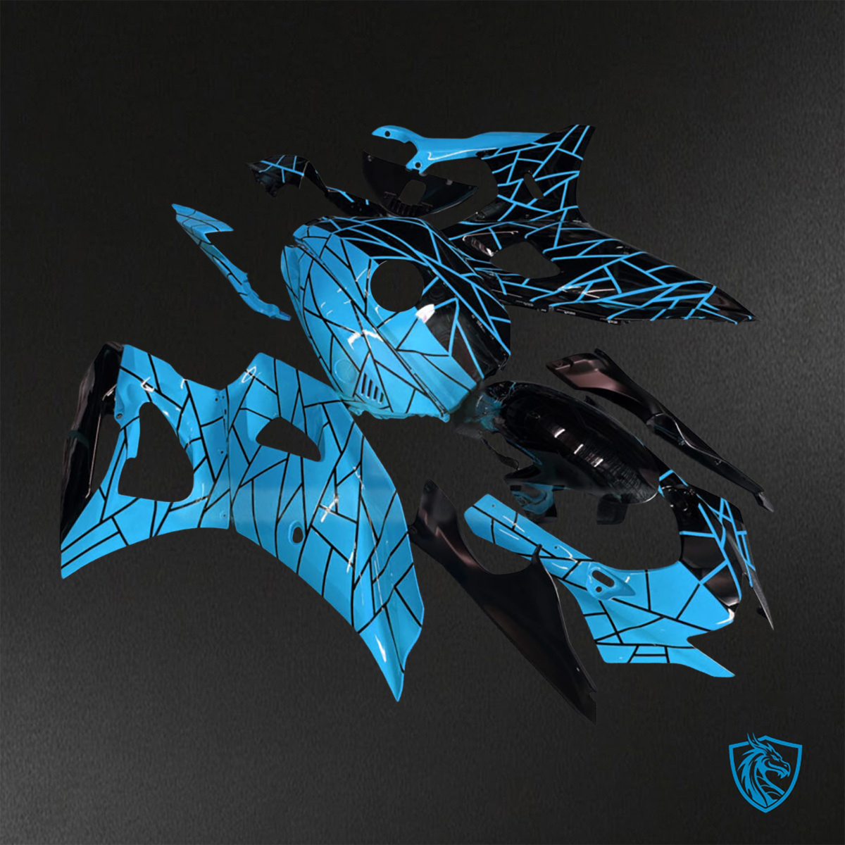 Yamaha R7 (2021-2025) Light Blue & Black Split Pattern - Custom ABS Fairing Kit