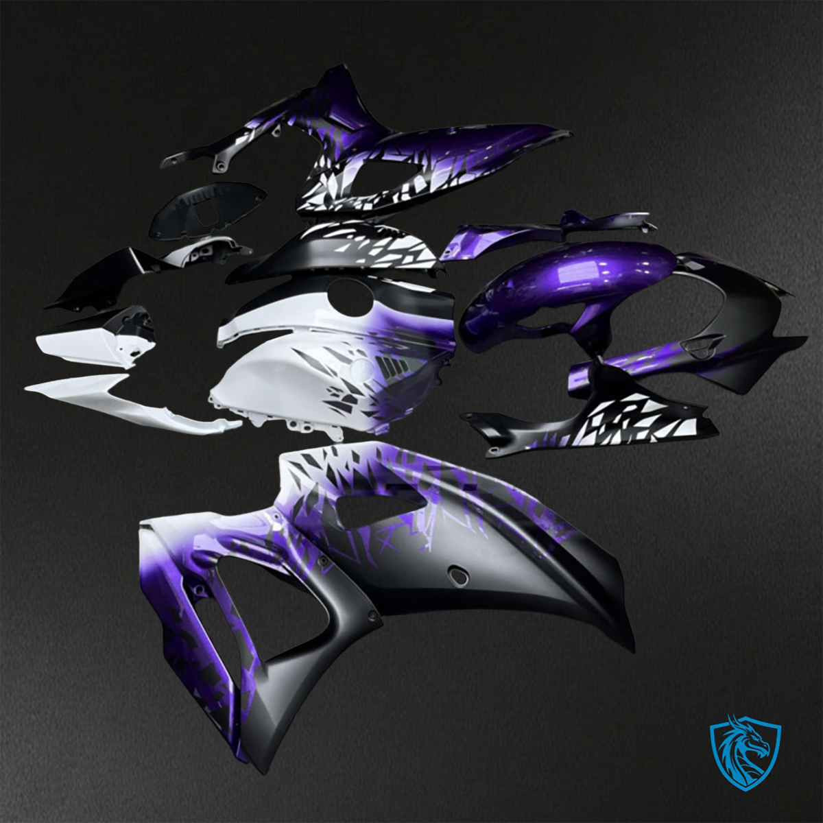 Yamaha R7 (2021-2025) Matte Black, Gloss Purple & White ABS Bodywork - Fairings Kit