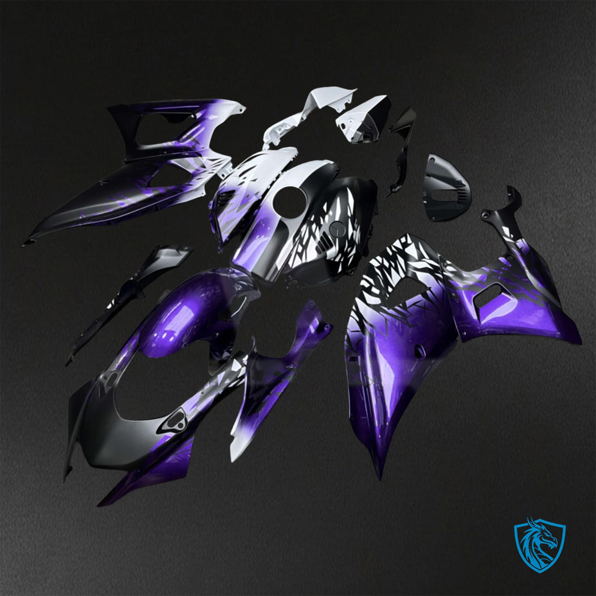 Yamaha R7 (2021-2025) Matte Black, Gloss Purple & White ABS Bodywork - Fairings Kit