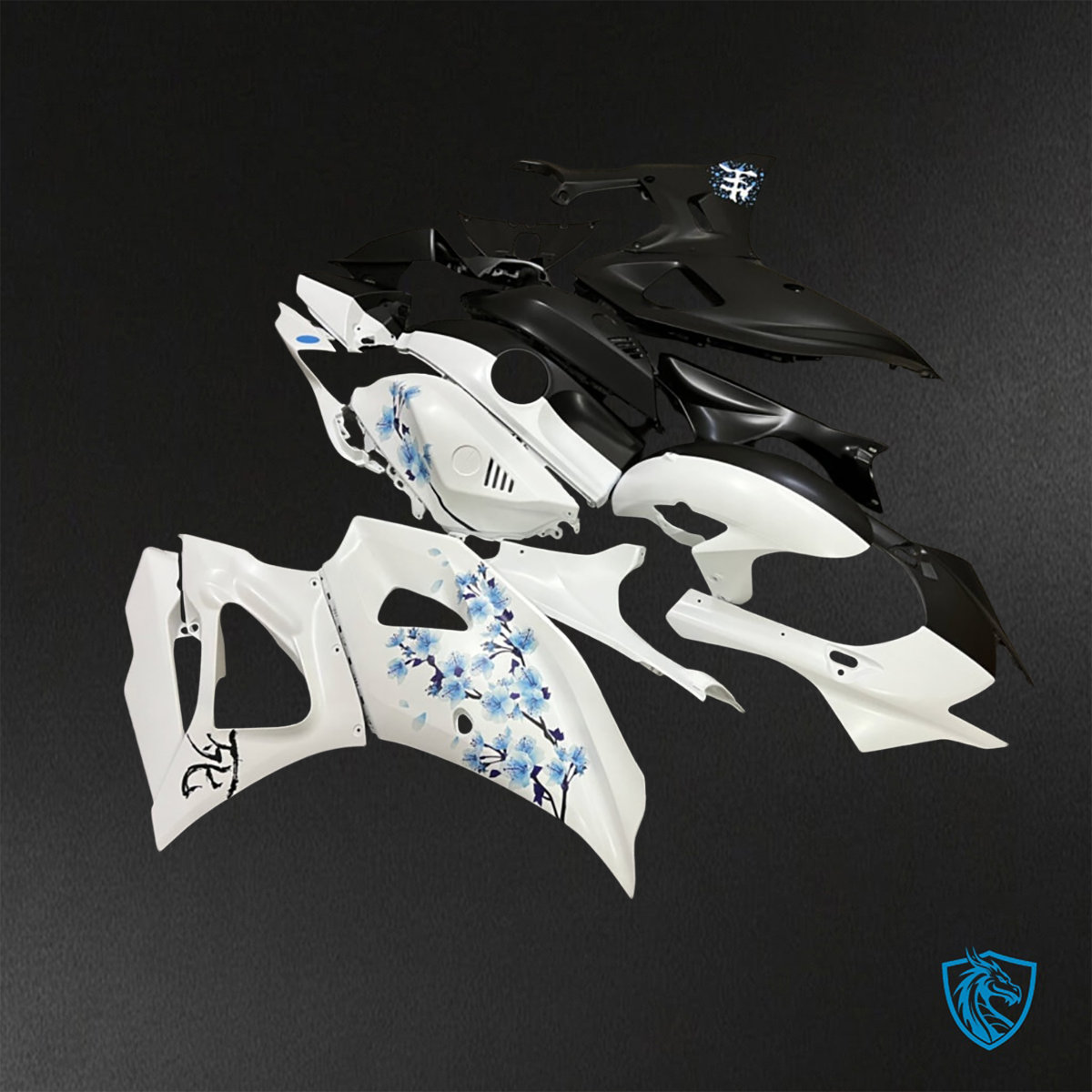 Yamaha R7 (2021-2025) Black, White & Blue Cherry Blossom - Replacement Motorcycle Fairings Kit