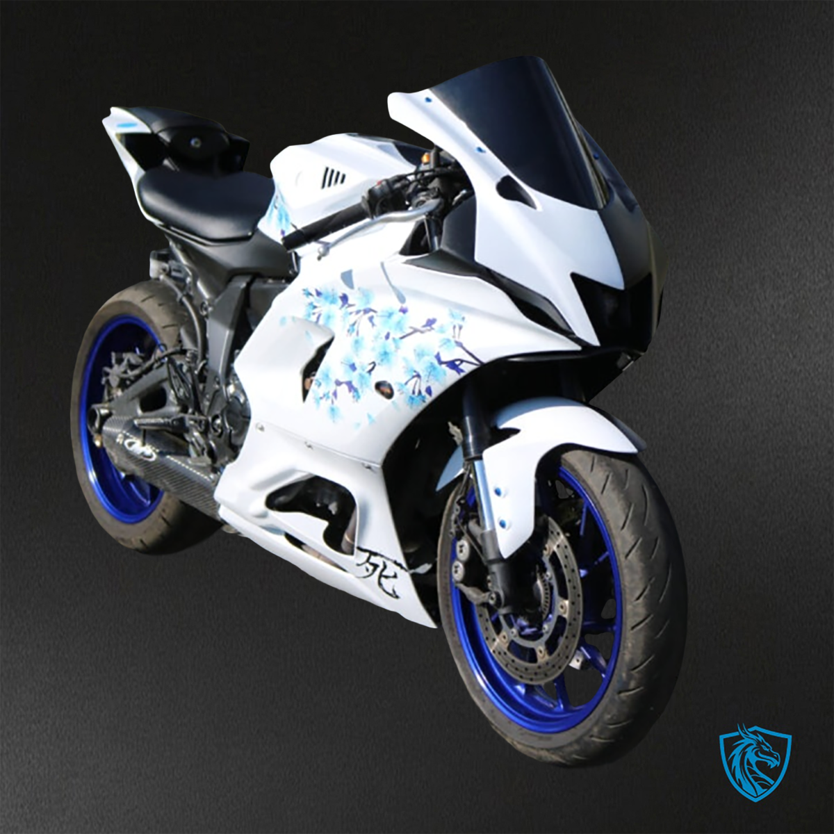Yamaha R7 (2021-2025) Black, White & Blue Cherry Blossom - Replacement Motorcycle Fairings Kit