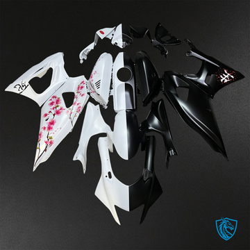 Yamaha R7 (2021-2025) Matte Black & White Cherry Blossom Fairings Kit - Aftermarket ABS Bodywork
