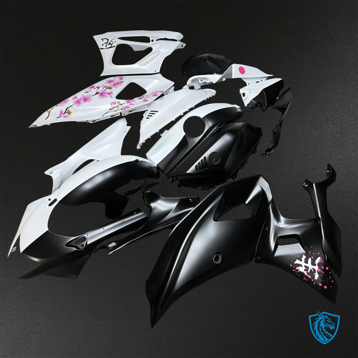 Yamaha R7 (2021-2025) Black, White & Pink Cherry Blossom ABS Bodywork - Fairings Kit