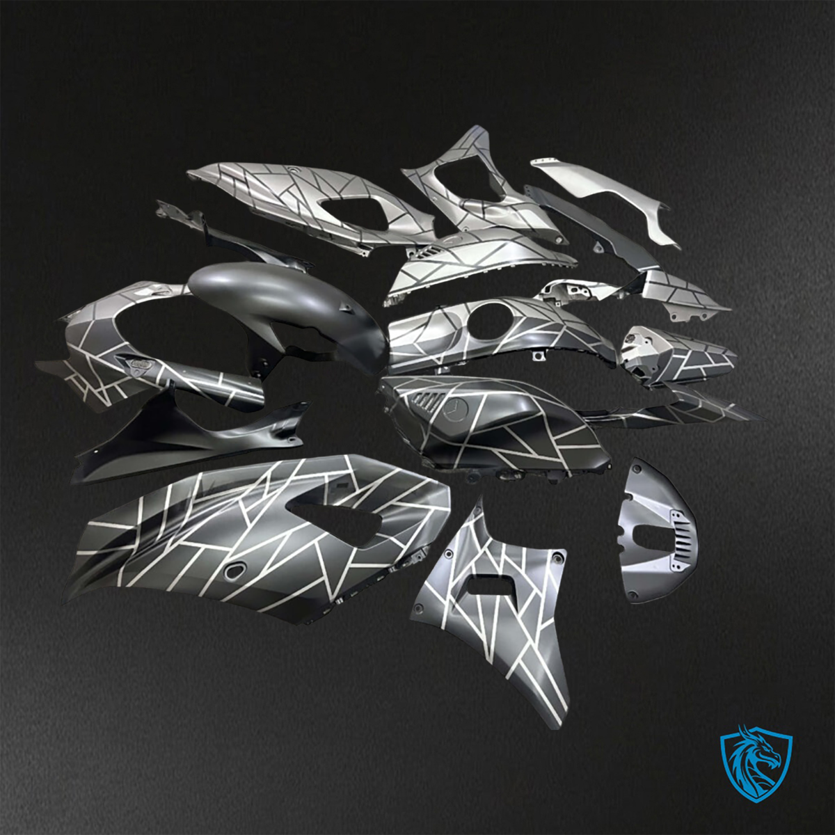 Yamaha R7 (2021-2025) Matte Gray & Black Pattern Split - Custom ABS Fairing Kit