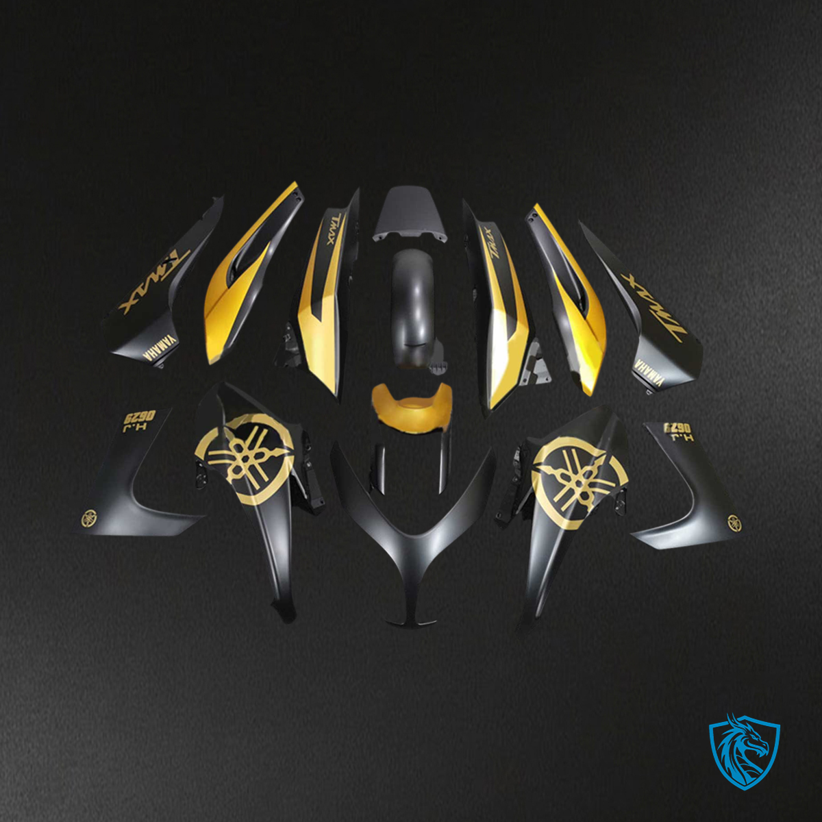 Yamaha T-Max XP500 (2008-2012) Matte Black & Gold Fairing Kit - Aftermarket ABS Bodywork
