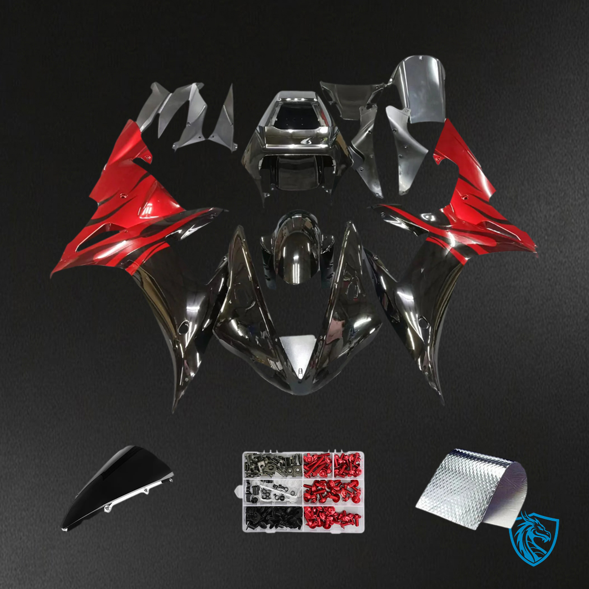 Yamaha YZF-R1 (2002-2003) Black & Red Style 1 - MERGEment Motorcycle Fairing Kit