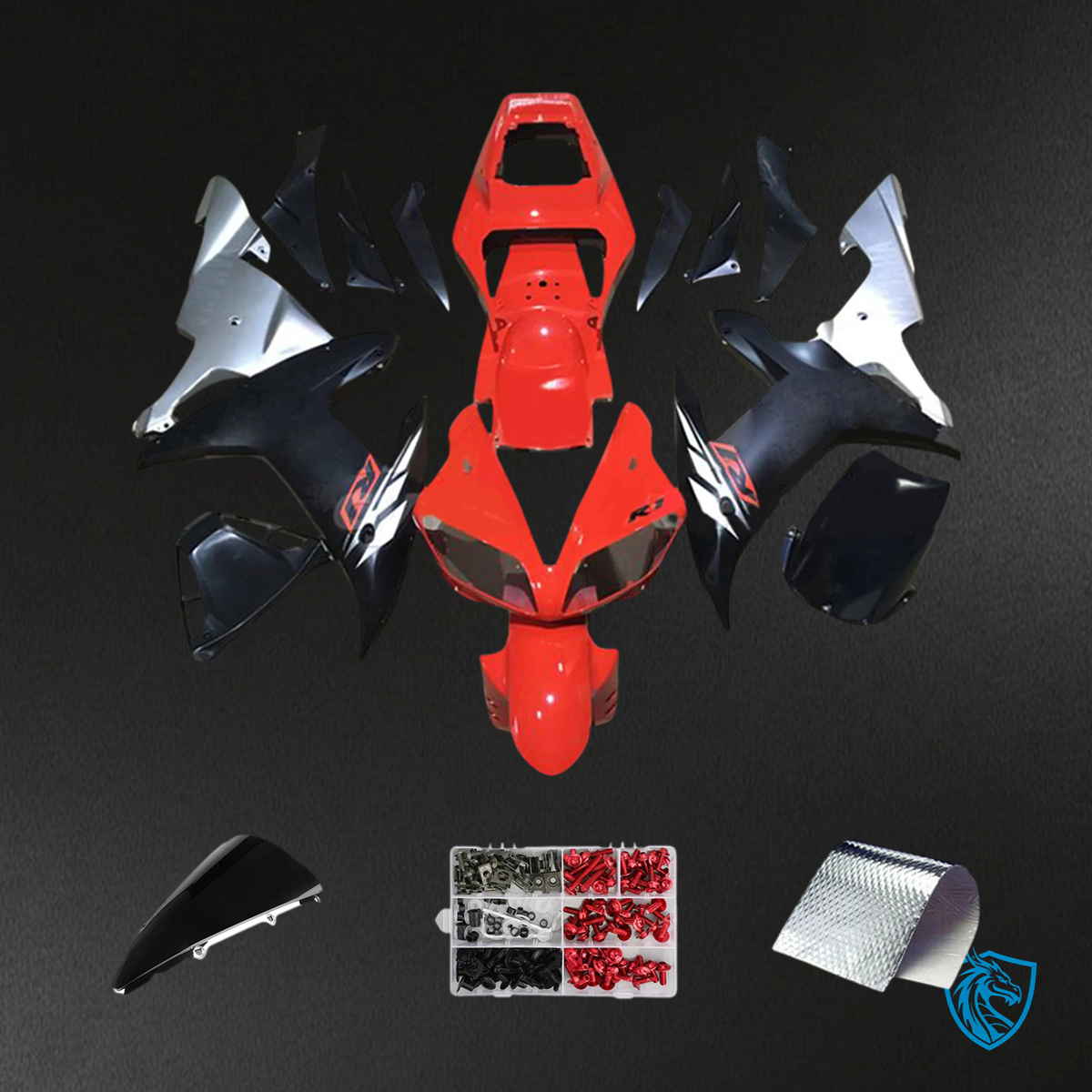 Yamaha YZF-R1 (2002-2003) Black & Red Style 6 Aftermarket Fairing Kit - ABS Bodywork