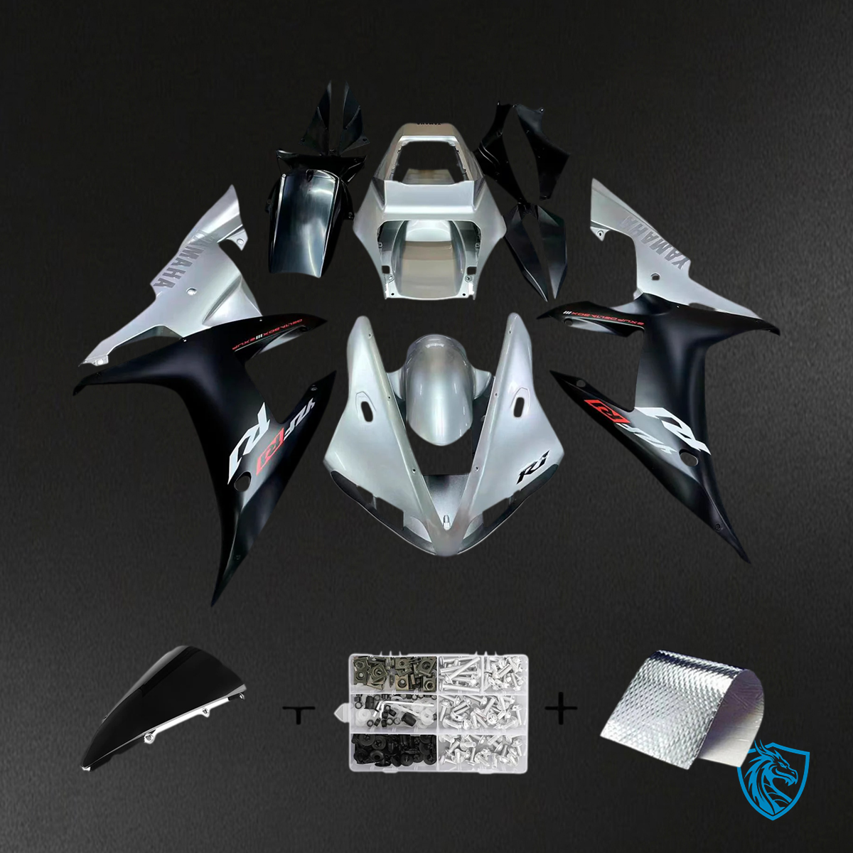 Yamaha YZF-R1 (2002-2003) Black & Silver - MERGEment Motorcycle Fairing Kit