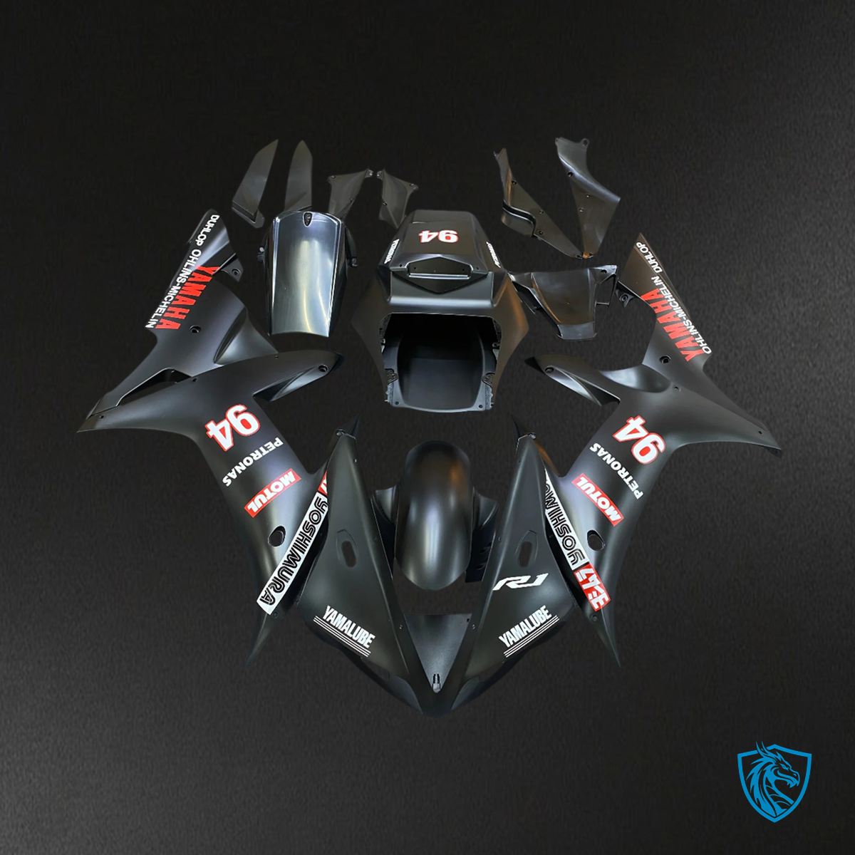 Yamaha YZF-R1 (2002-2003) Black with Logo - MERGEment Motorcycle Fairing Kit