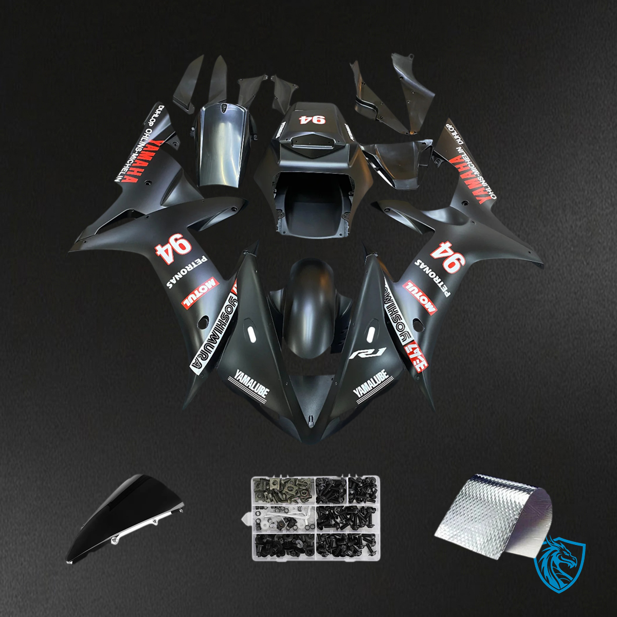 Yamaha YZF-R1 (2002-2003) Black with Logo - MERGEment Motorcycle Fairing Kit
