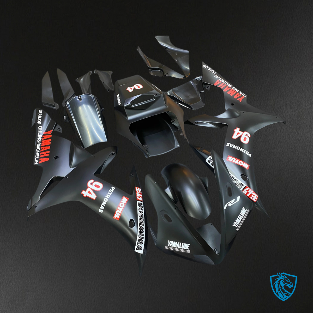 Yamaha YZF-R1 (2002-2003) Black with Logo - MERGEment Motorcycle Fairing Kit