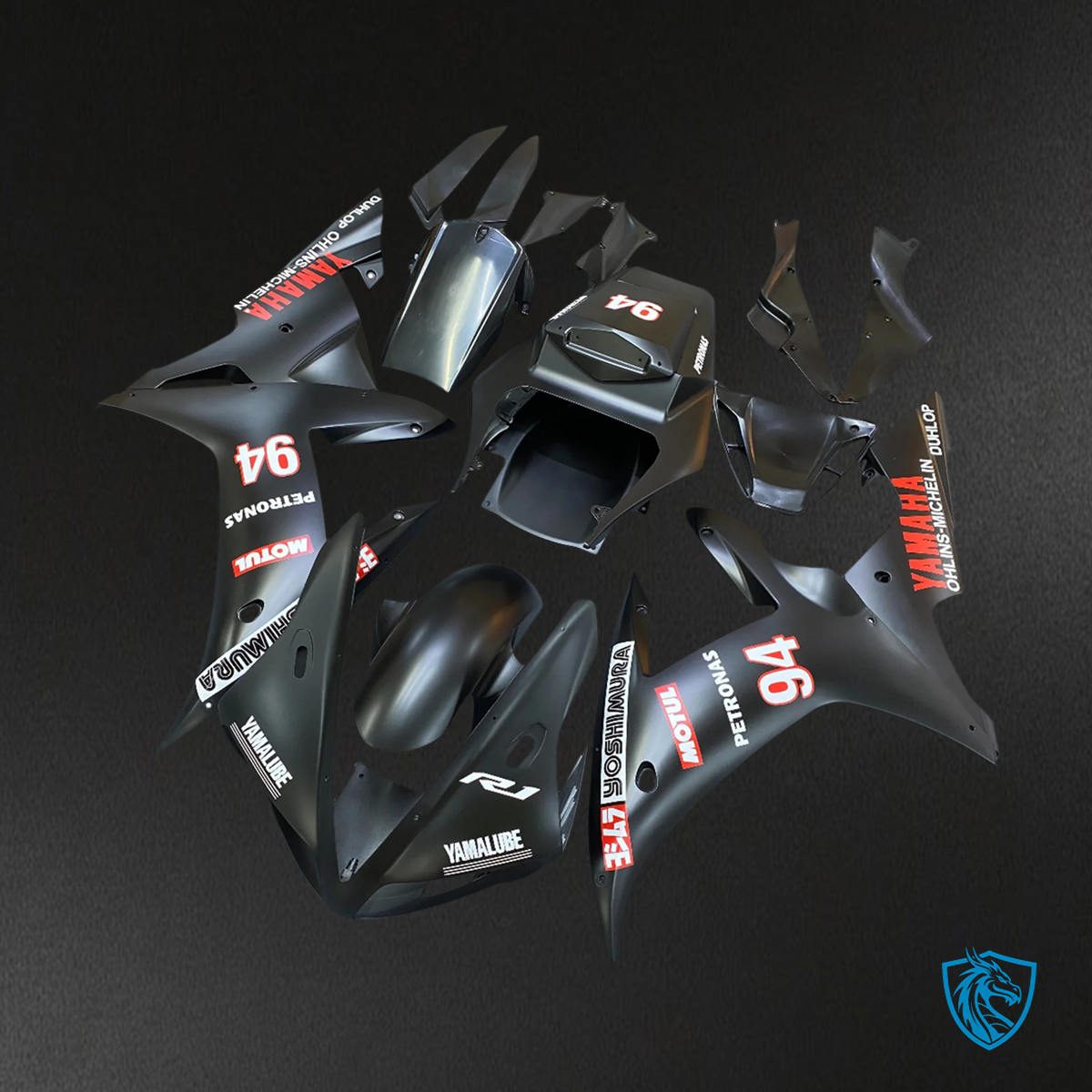 Yamaha YZF-R1 (2002-2003) Black with Logo - MERGEment Motorcycle Fairing Kit