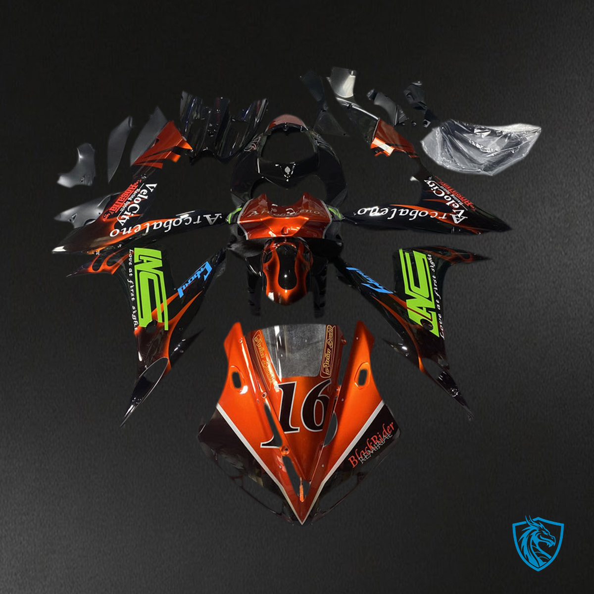 Yamaha YZF-R1 (2002-2003) Orange & Green - Custom ABS Fairing Kit
