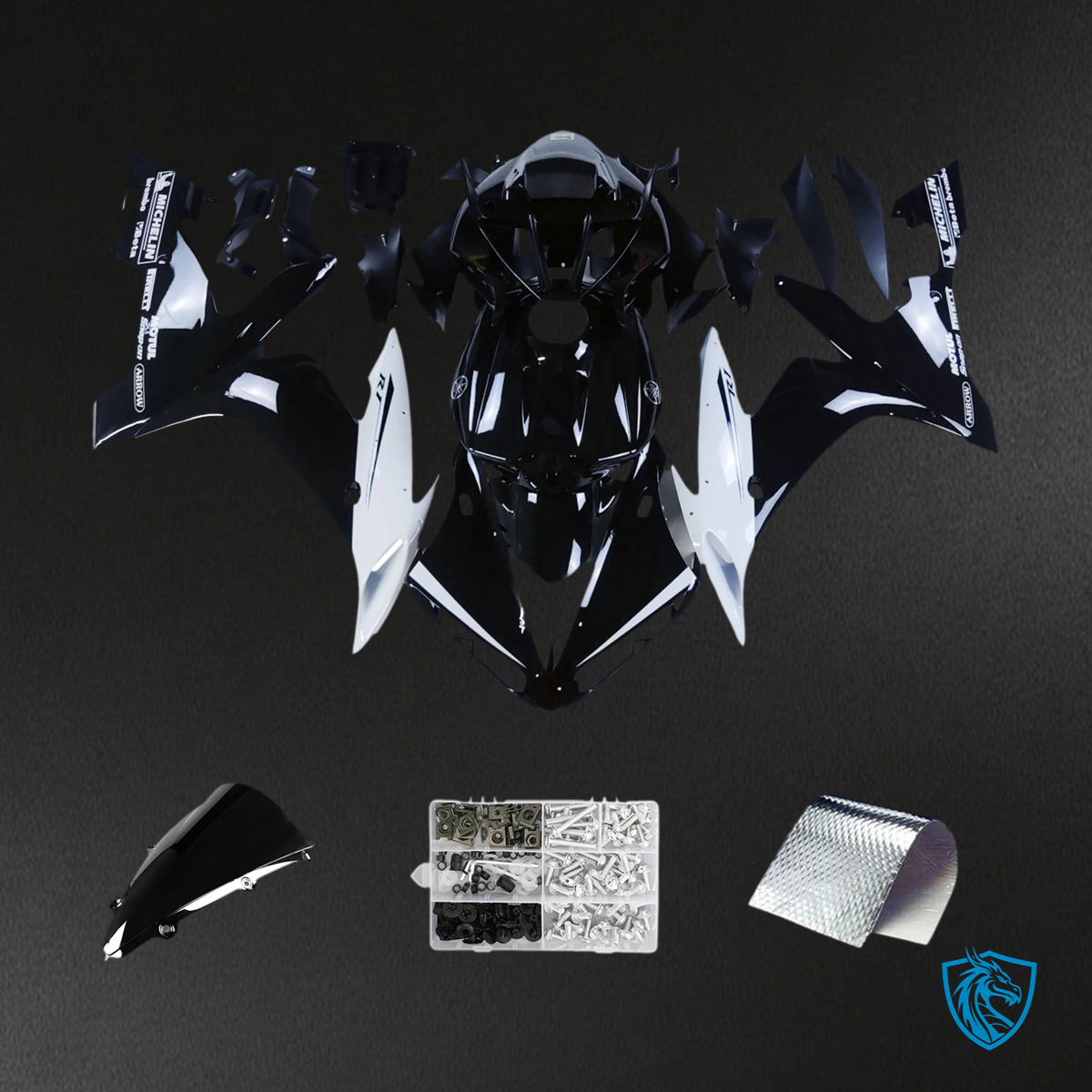 Yamaha YZF-R1 (2004-2006) Black & White Aftermarket Fairing Kit - ABS Bodywork