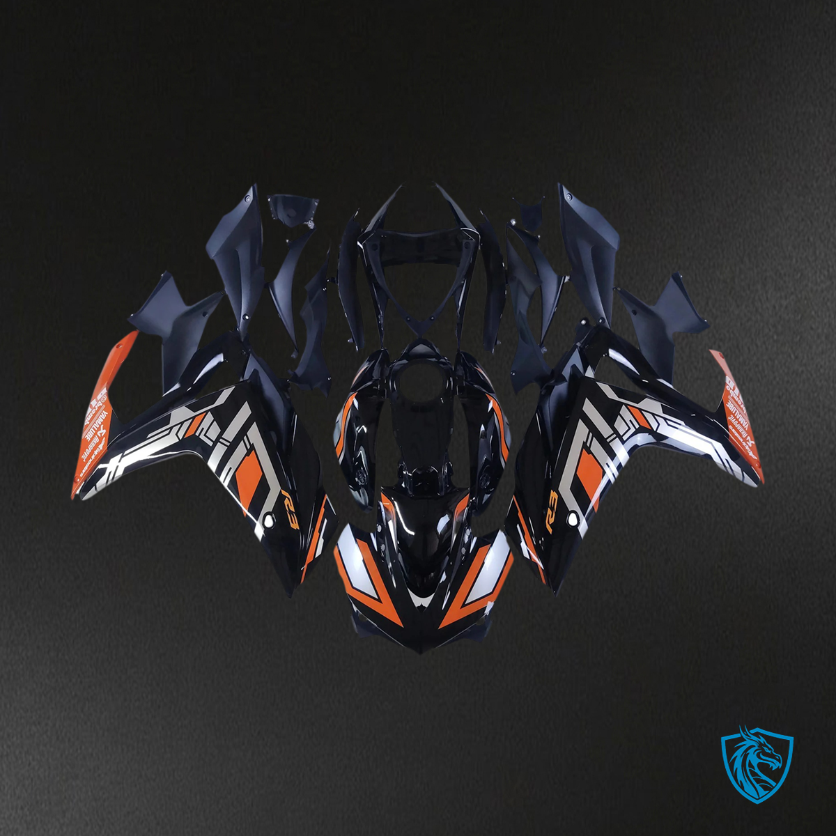 Yamaha YZF-R3 (2014-2018) R25 (2015-2017) Black & Orange - MERGEment Motorcycle Fairings Kit