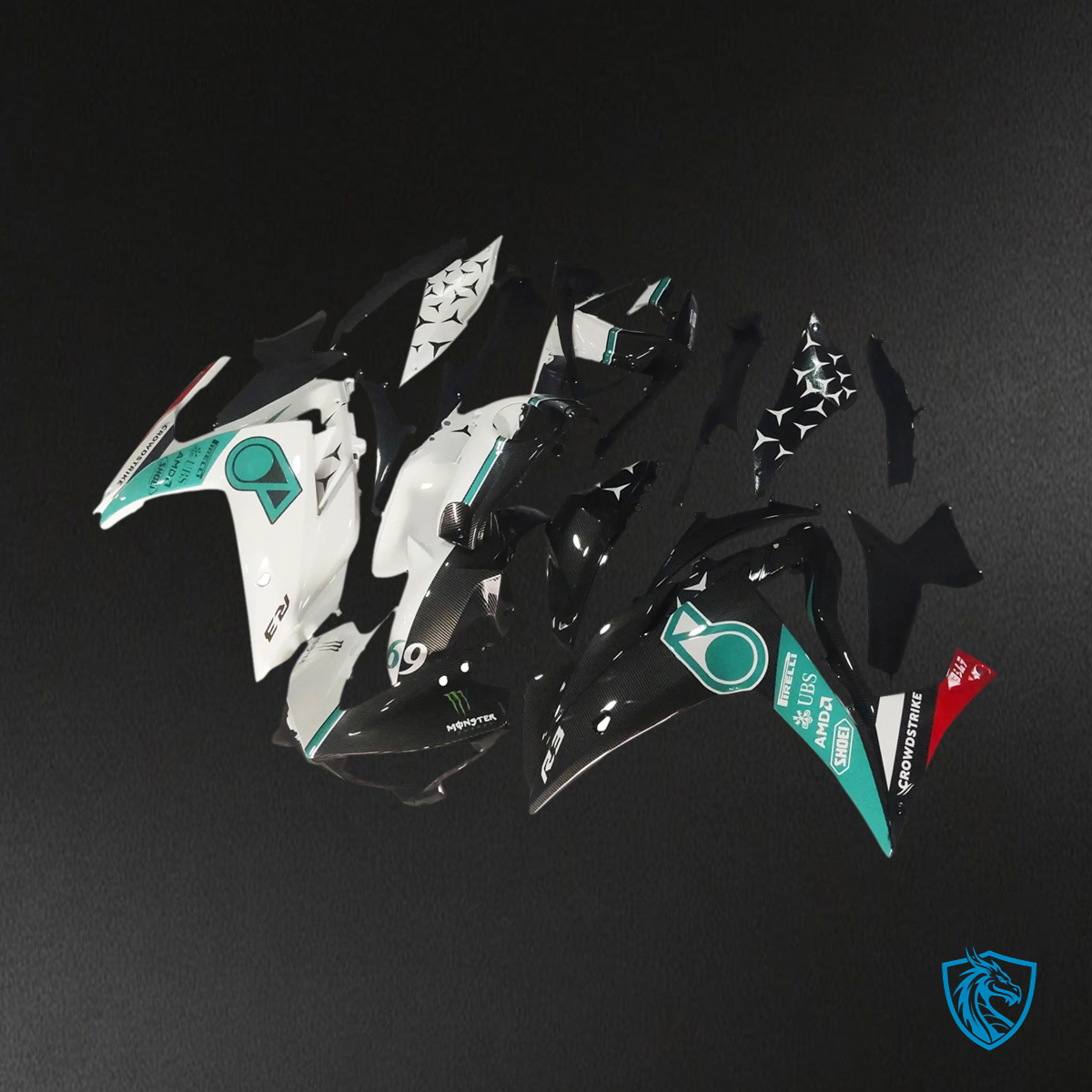 Yamaha YZF-R3 (2014-2018) R25 (2015-2017) White, Blue & Black Carbon Fiber - MERGEment Motorcycle Fairings Kit