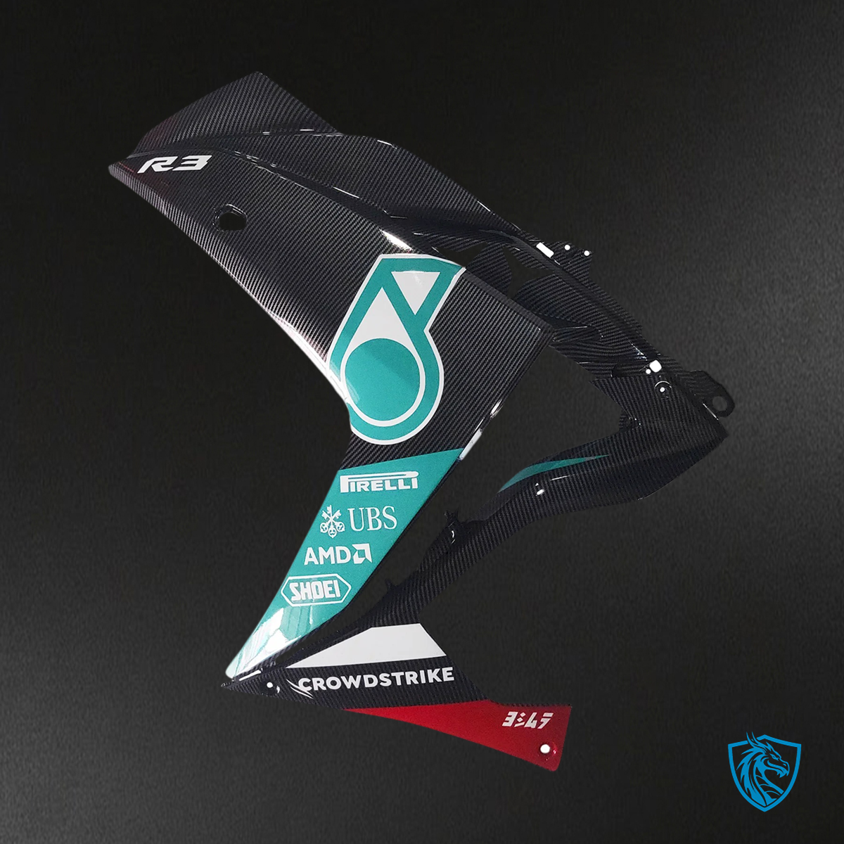 Yamaha YZF-R3 (2014-2018) R25 (2015-2017) White, Blue & Black Carbon Fiber - MERGEment Motorcycle Fairings Kit