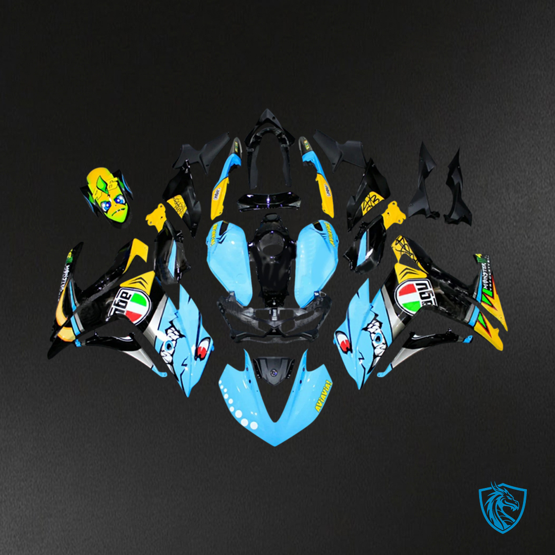 Yamaha YZF-R3 (2014-2018) R25 (2015-2017) Blue & Yellow Shark Teeth Fairing Kit | ABS Bodywork