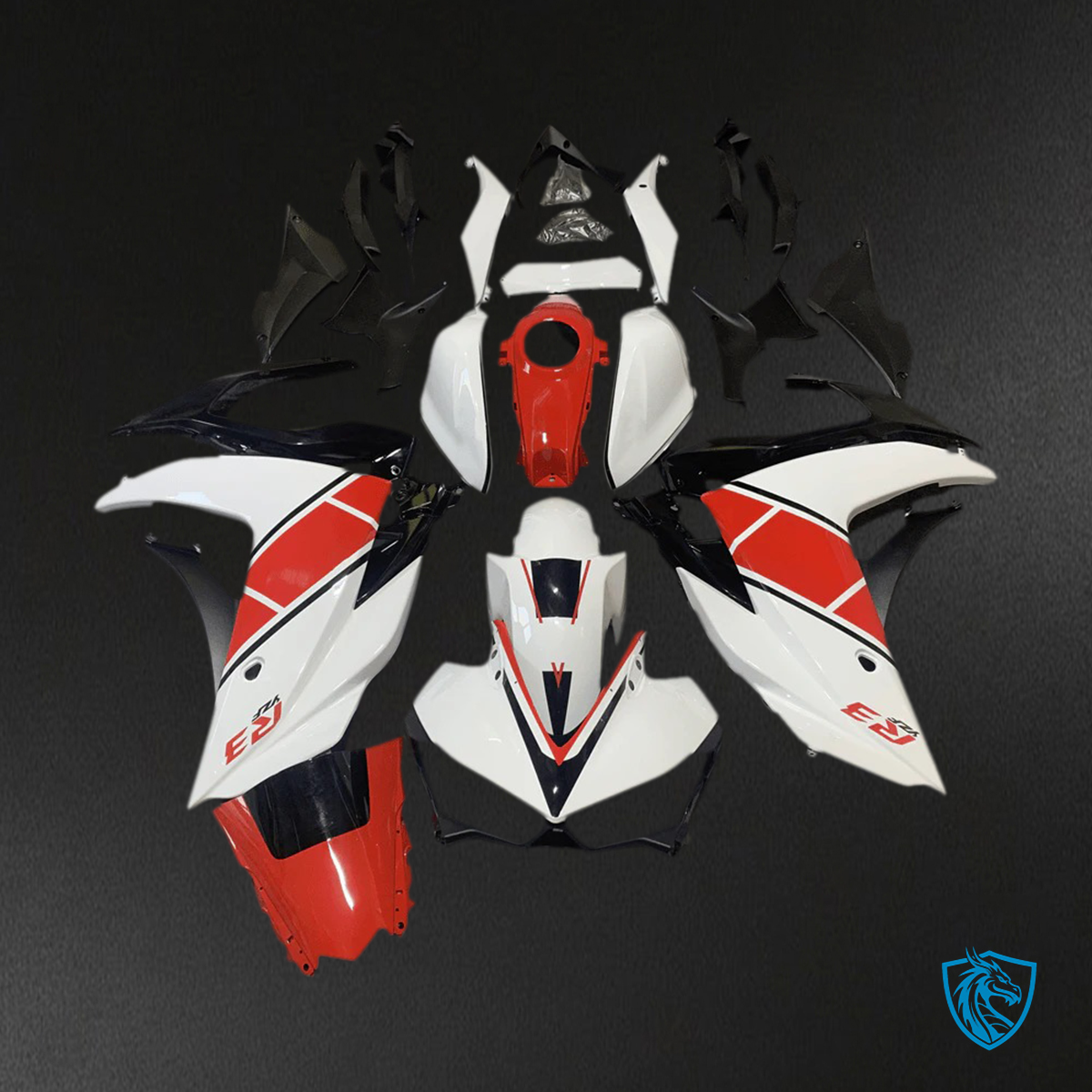 Yamaha YZF-R3 (2014-2018) R25 (2015-2017) White & Red Style1 Fairing Kit | ABS Bodywork