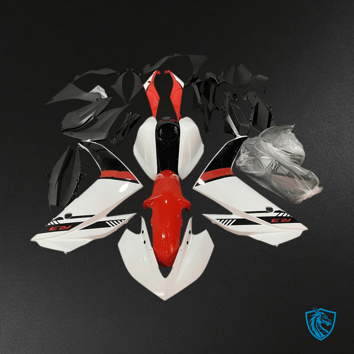 Yamaha YZF-R3 (2014-2018) R25 (2015-2017) White & Red Style3 - MERGEment Motorcycle Fairings Kit