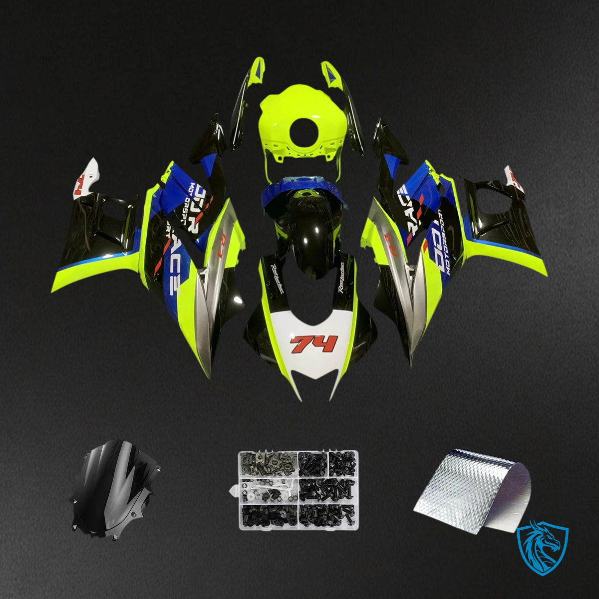 Yamaha YZF-R3 R25 (2019-2021) Black, White & Light Green Fairing Kit - Aftermarket ABS Bodywork