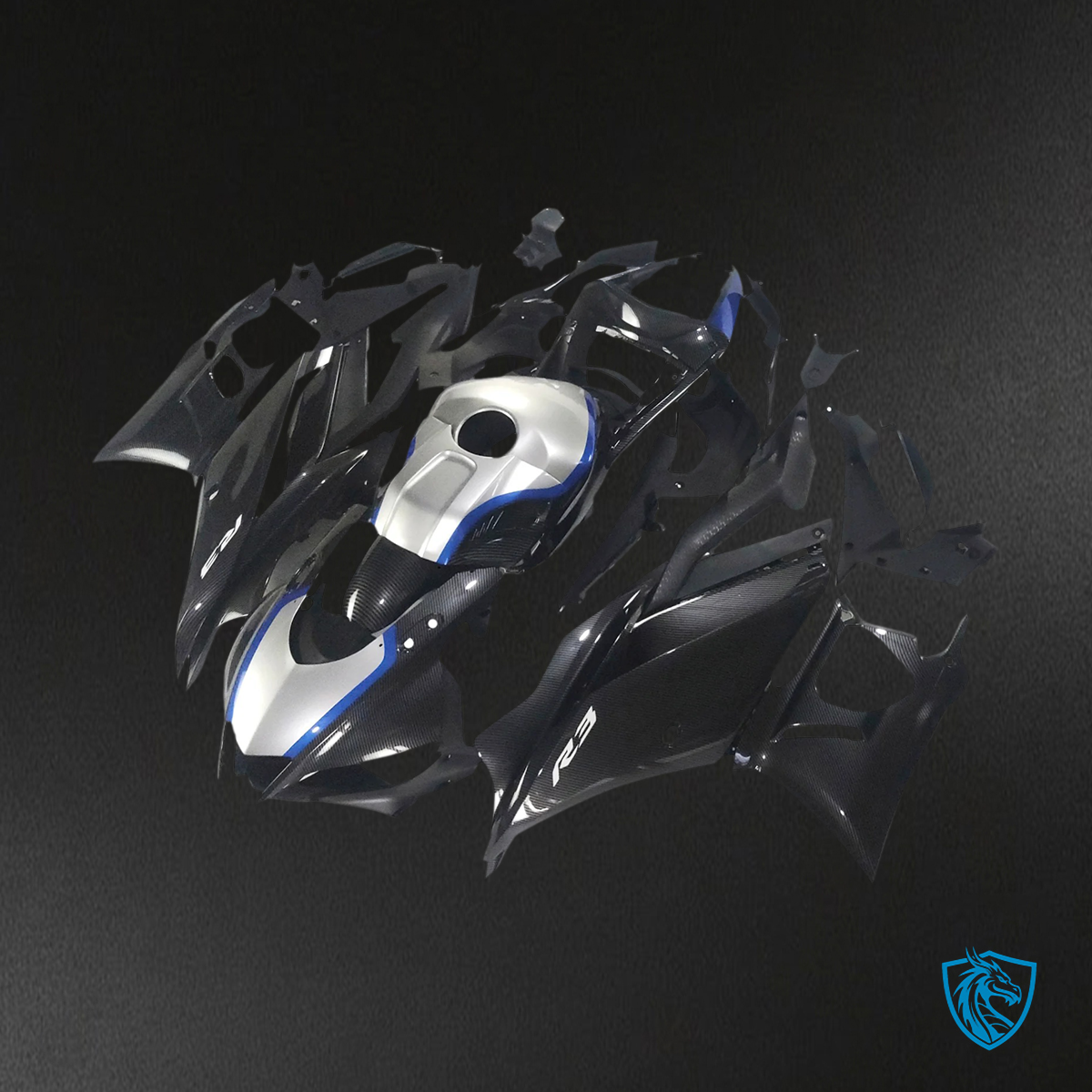 Yamaha YZF-R3 R25 (2019-2021) Carbon Fiber Black & Silver - MERGEment Motorcycle Fairings Kit