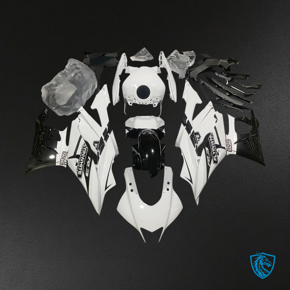 Yamaha YZF-R3 R25 (2019-2021) Glossy Black & White Fairing Kit - Aftermarket ABS Bodywork
