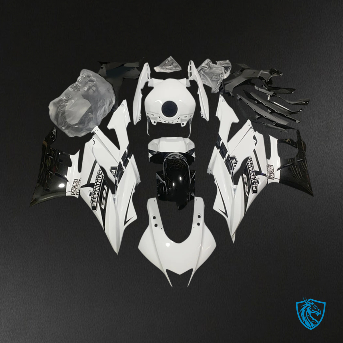 Yamaha YZF-R3 R25 (2019-2021) Glossy Black & White Fairing Kit - Aftermarket ABS Bodywork