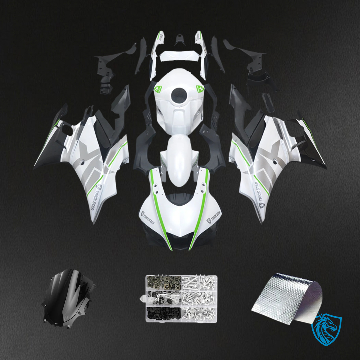Yamaha YZF-R3 R25 (2019-2021) White, Black & Light Green Fairing Kit | ABS Bodywork