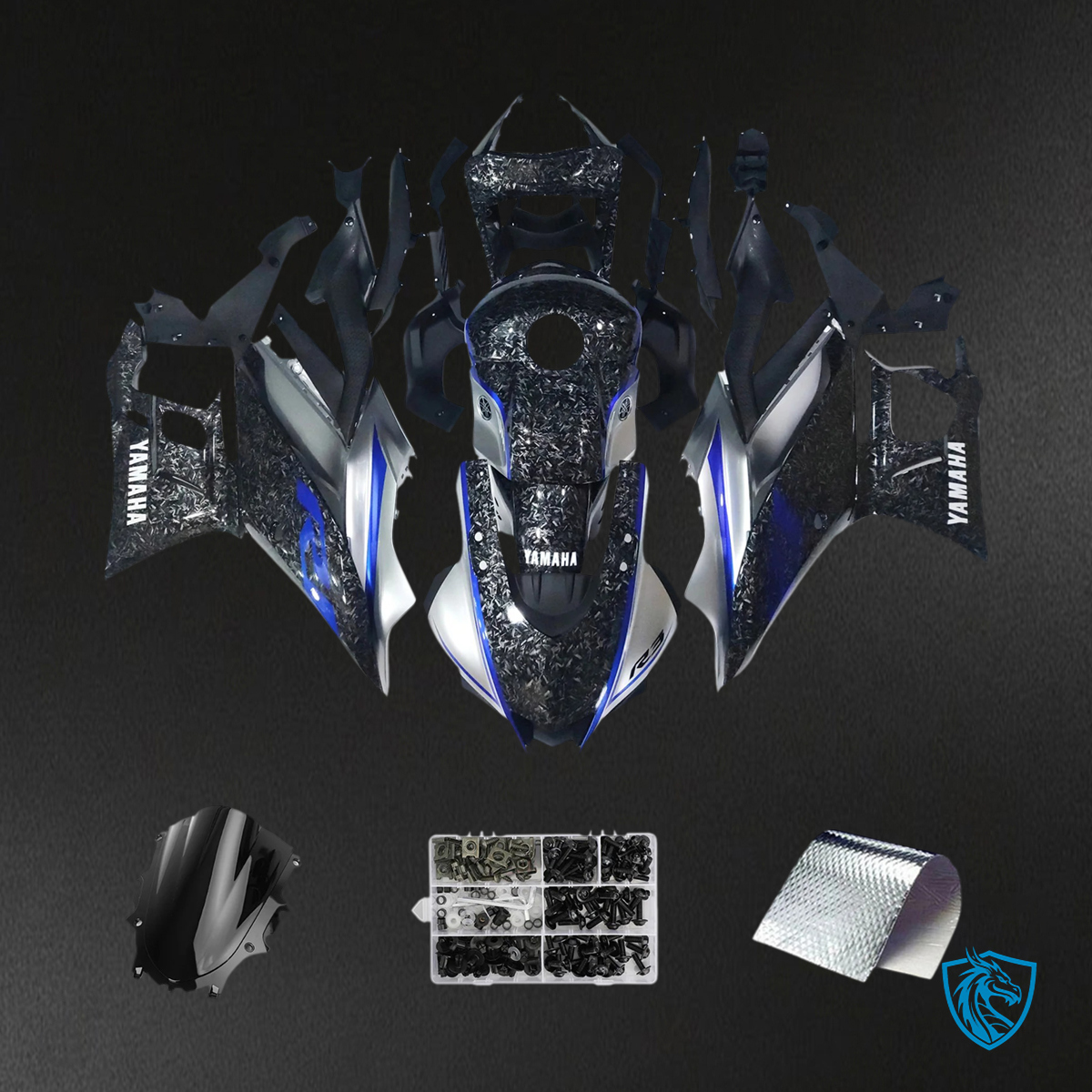 Yamaha YZF-R3 R25 (2022-2024) Blue & Marble Carbon fiber - MERGEment Motorcycle Fairings Kit