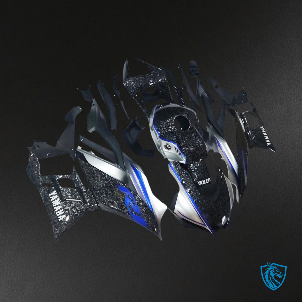 Yamaha YZF-R3 R25 (2022-2024) Blue & Marble Carbon fiber - MERGEment Motorcycle Fairings Kit