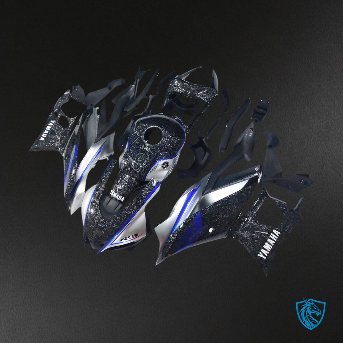 Yamaha YZF-R3 R25 (2022-2024) Blue & Marble Carbon fiber - MERGEment Motorcycle Fairings Kit
