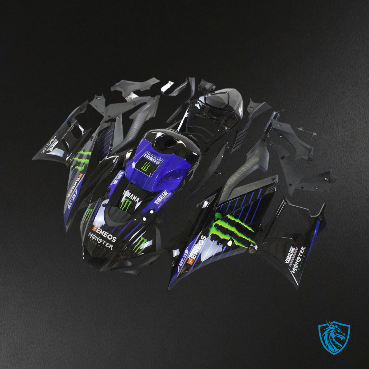 Yamaha YZF-R3 R25 (2022-2024) black, blue & green Monster Style2 - MERGEment Motorcycle Fairings Kit