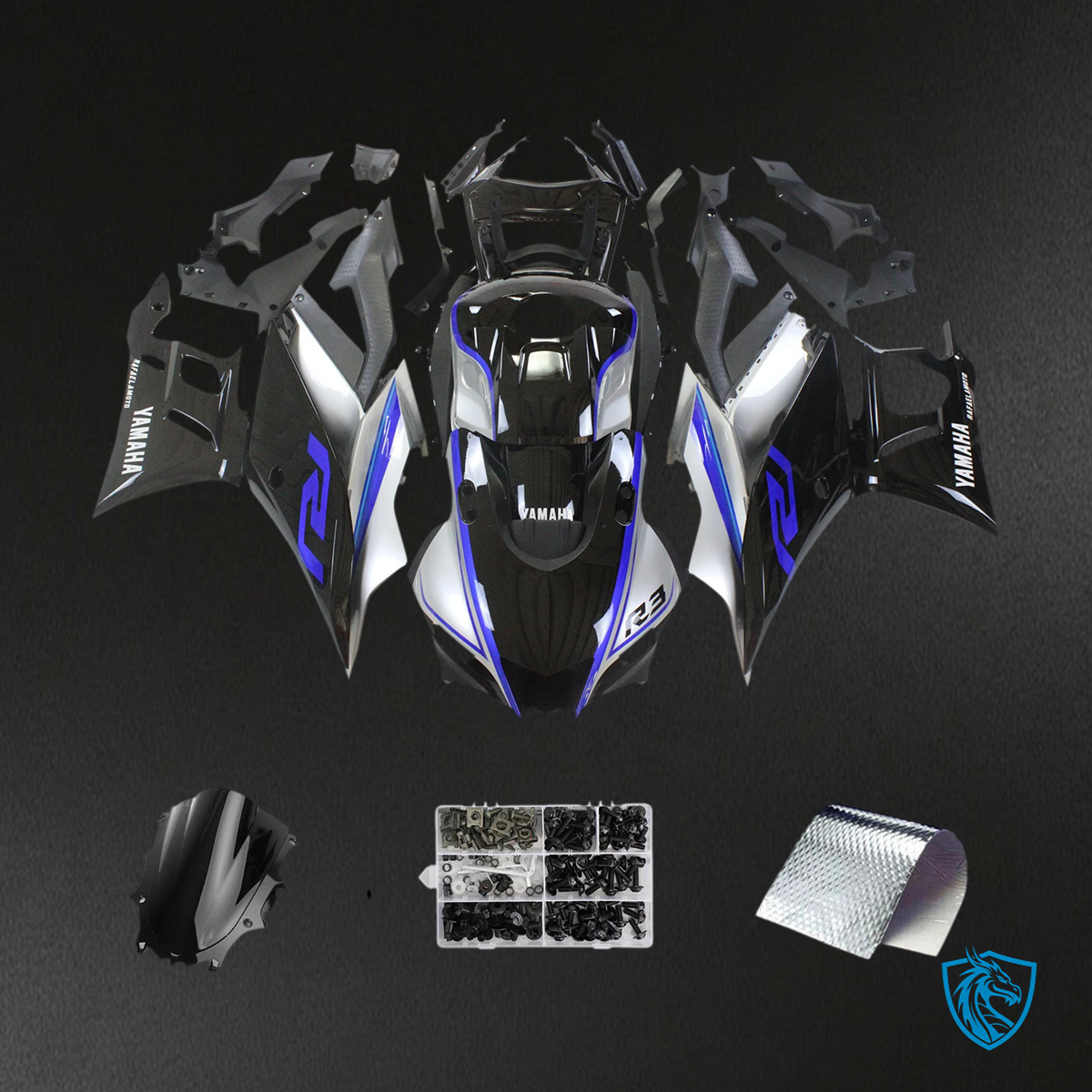 Yamaha YZF-R3 R25 (2022-2024) Sliver & Black Fairing Kit | ABS Bodywork