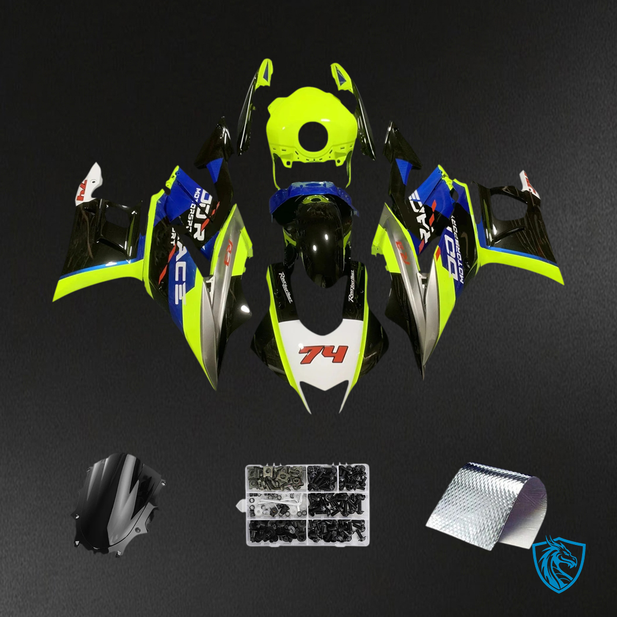 Yamaha YZF-R3 & R25 (2022-2024) Black, Blue & Light Green - MERGEment Motorcycle Fairings Kit