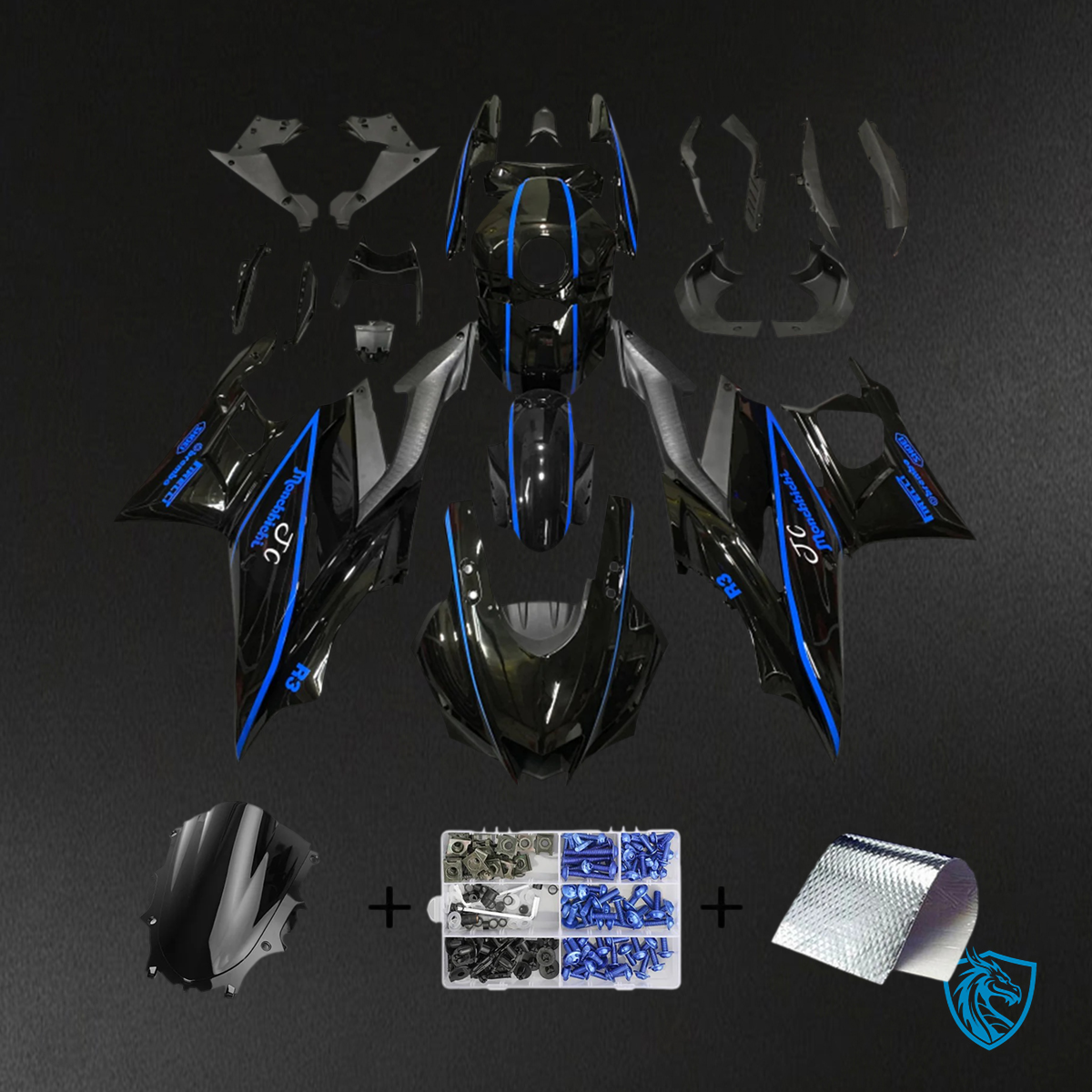 Yamaha YZF-R3 & R25 (2022-2024) Black & Blue Stripe Fairing Kit - Aftermarket ABS Bodywork