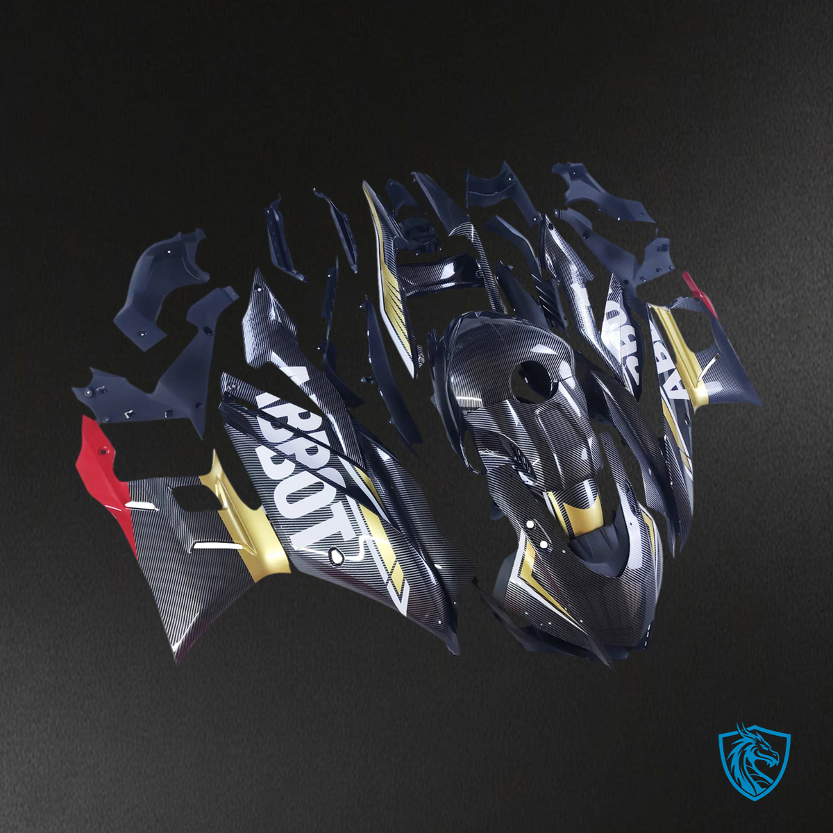 Yamaha YZF-R3 & R25 (2022-2024) Carbon Fiber Black, Gold, White & Red - Custom ABS Fairing Set