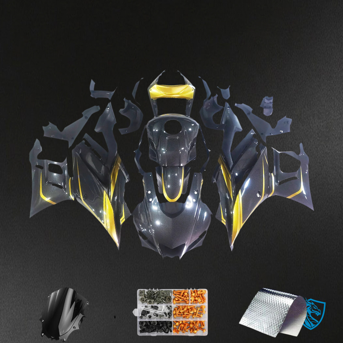 Yamaha YZF-R3 & R25 (2022-2024) Carbon Fiber Black, Gold & Yellow Fairing Kit | ABS Bodywork