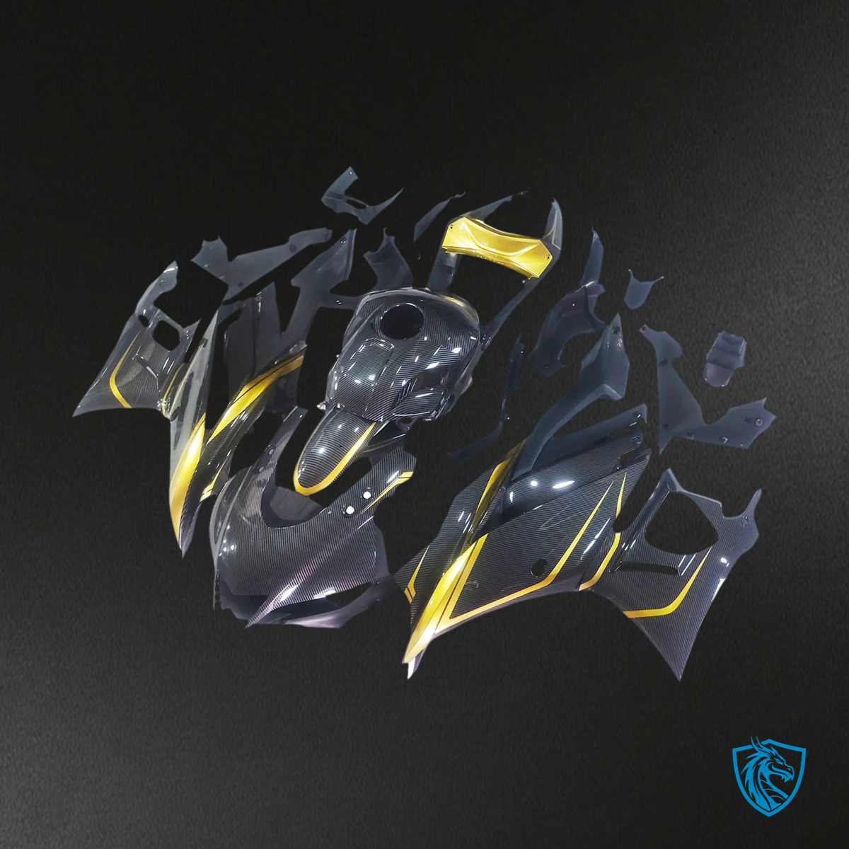 Yamaha YZF-R3 & R25 (2022-2024) Carbon Fiber Black, Gold & Yellow Fairing Kit | ABS Bodywork