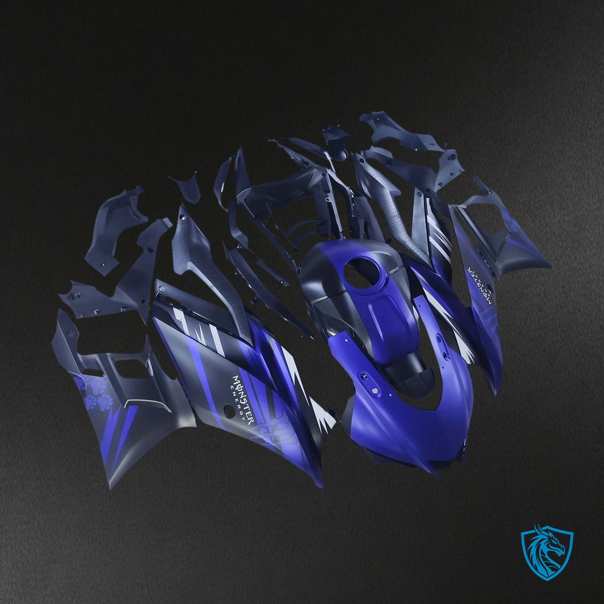Yamaha YZF-R3 & R25 (2022-2024) Matte Black & Blue - MERGEment Motorcycle Fairings Kit