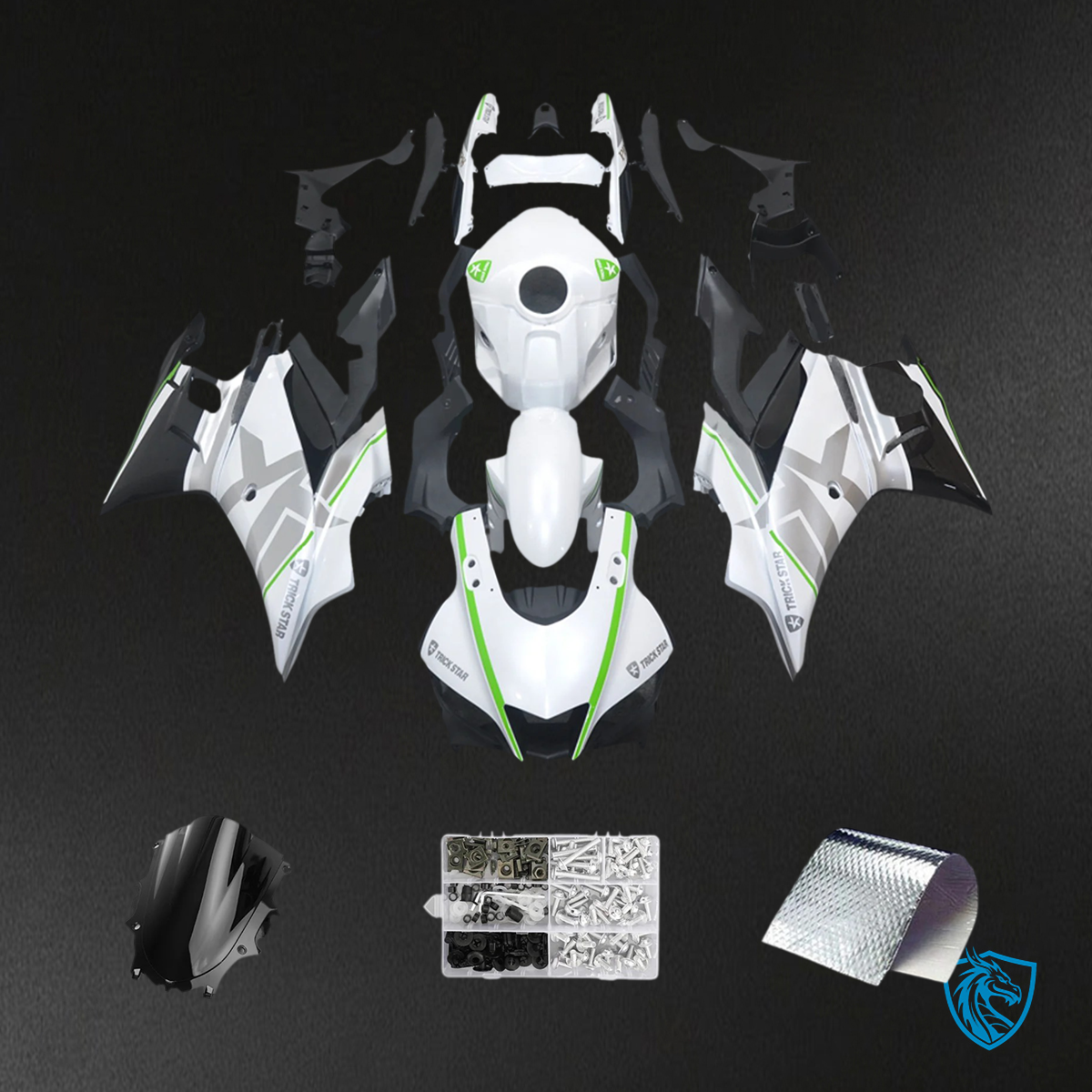Yamaha YZF-R3 & R25 (2022-2024) White, Green & Black - Custom ABS Fairing Set