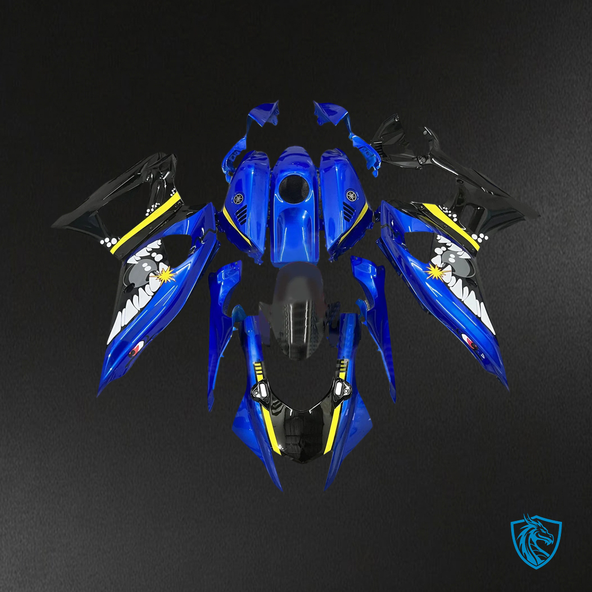 Yamaha YZF-R7 2021-2025 black blue and yellow ABS fairing kit, side profile