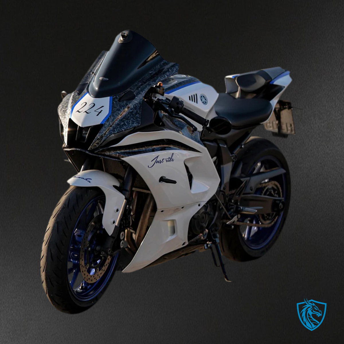 Yamaha YZF-R7 (2021-2025) White, Blue & Forged Carbon Fiber Fairing Kit - Custom ABS