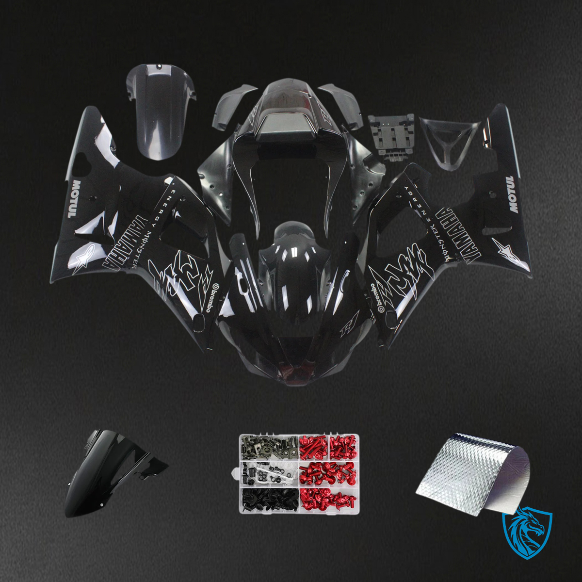 Yamaha YZF 1000 R1 (2000-2001) Black With Logos - Aftermarket Fairing Kit