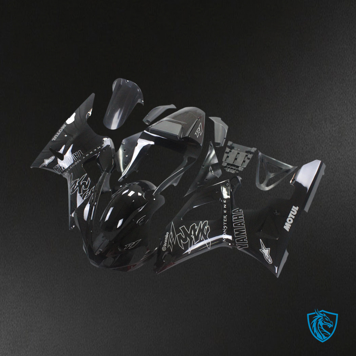 Yamaha YZF 1000 R1 (2000-2001) Black With Logos - Aftermarket Fairing Kit