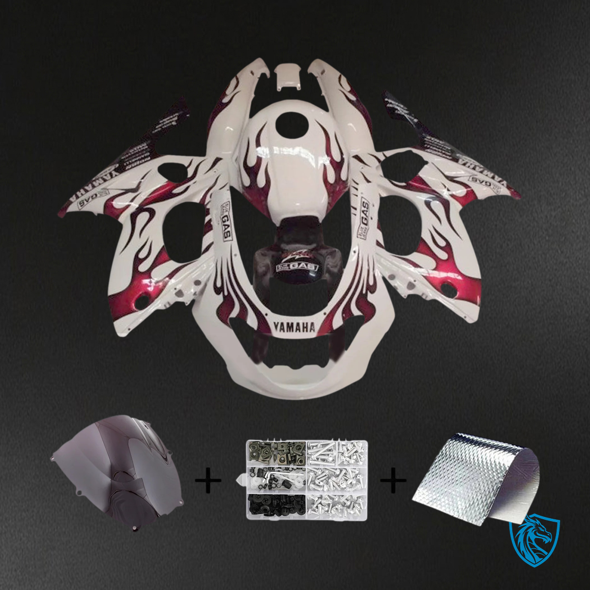 Yamaha YZF 600R (1996-2007) Thundercat White & Dark Red Fairing Kit - Aftermarket ABS Bodywork