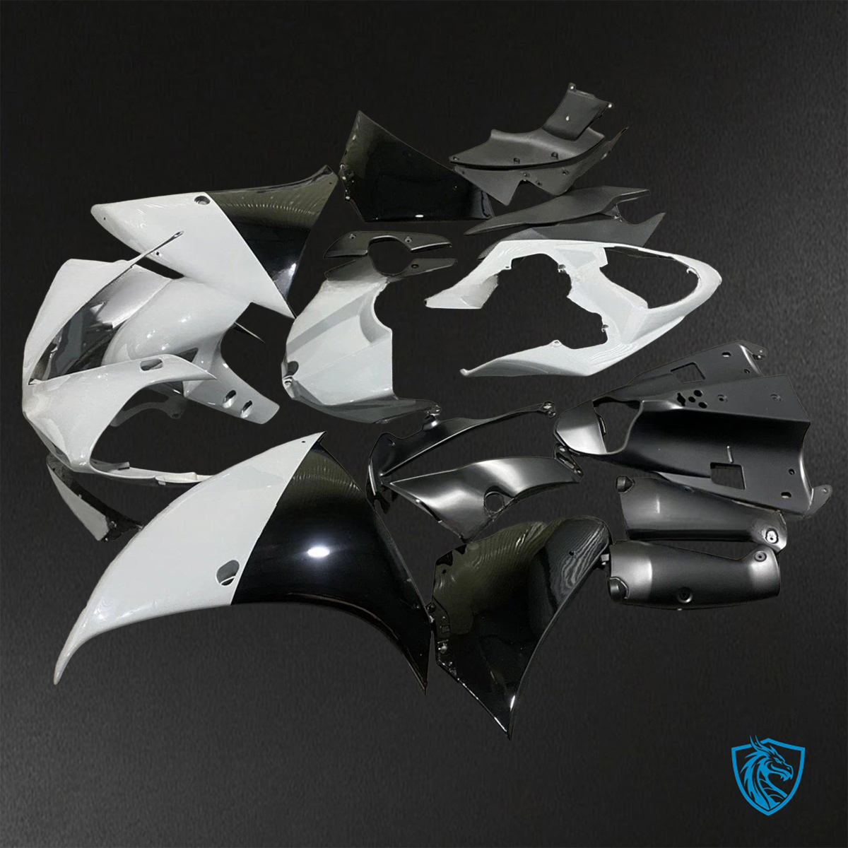 Yamaha YZF R1 (2009-2011) Gloss Black & White Fairings Kit - Aftermarket ABS Bodywork