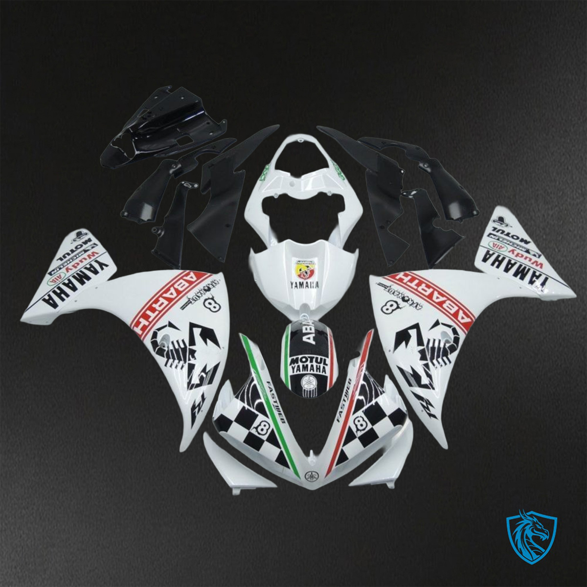 Yamaha YZF R1 (2009-2011) Gloss White & Black Print Fairings Kit - Aftermarket ABS Bodywork