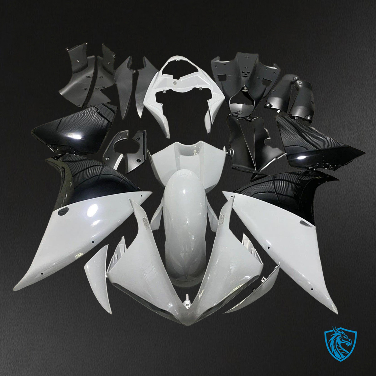 Yamaha YZF R1 (2009-2011) Gloss Black & White Fairings Kit - Aftermarket ABS Bodywork